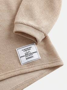 少女宽松休闲简约舒适圆领套头卫衣和开衩长裤套装 - 杏色 - 查看 3