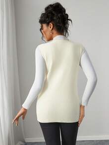 Momance Women's Fitted V-Neck Rose Gold Button Design Casual Elegant Maternity Sweater Vest, Solid Color