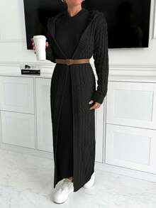 SHEIN Cottnline طقم كارديجان وفستان كنزة ماكسي مع كابوشون - الأسود - مشاهدة 5