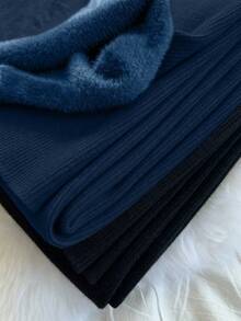 Franclia 高腰保暖内衬宽松休闲修身针织裤，女士款，冬季保暖 - 寶藍色 - 查看 8