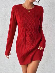 EMERY ROSE Women's Twist Knit Sweater Dress For New Year Clothes - Red - View 5