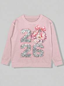 EMERY ROSE Disco Ball 2026 Pattern Sweater, Women's Comfortable Colorful Crew Neck Long Sleeve Top, Happy New Year Pullover, New Year Gift - Pink - View 4