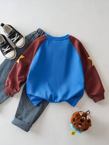 SCOOBY-DOO X SHEIN Young Boy Cartoon Pattern Colorblock V-Neck Raglan Long Sleeve Knit Sweatshirt - Multicolor - View 2
