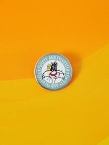 LOONEY TUNES X SHEIN 1pc Letter & Cartoon Pattern Round Metal Brooch - Multicolor - View 3