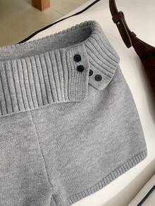 Comfortcana 女士罗纹针织休闲灰色迷你毛衣短裤，纯色针织灰色短裤，优雅针织短裤