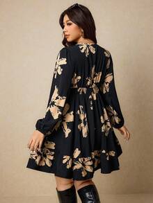 Elaquor Váy midi họa tiết hoa thanh lịch cỡ lớn, thích hợp để đi làm - Nhiều màu - Xem 3