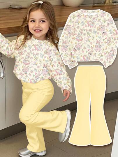 SHEIN Happikins Cute Pastoral Rabbit & Floral Print, Tulip Bow Print, Pressed Flowers Sets, Boho Wildflowers, Plant Sets, Vintage Botanical Sets, Pastel Floral Nature Sets, Bohemian, Baby Girl Casual Minimalist Knit Soft Pullover Suit Suitable For Autumn/Winter, Streetwear Vintage, Easy Comfort, Autumn Layers For Baby Girl, Stylish Baby Girl, Casual Wear, Baby Girl Graphic Clothes, Fall Clothes, Easy Comfort, Outdoor Picnic, Outings, Street Style, Home