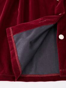 Sparklyn Elegant Retro Versatile Dress For Teen Girls - Small V-Neck With 5 Buttons On Placket & Convertible Collar | Suitable For Daily Activities Like School, Commuting, Outings, Walking & Shopping - Red - View 3