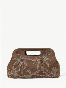 SHEIN SXY 女士，女式手包，绒面革，绒面革包，棕色，图案刺绣，珠子，时尚，优雅，简约，个性化，多功能，适合海滩，度假，节日，夏季，海边，海滩派对，约会，日常，购物，下午茶 - 咖啡 - 查看 1