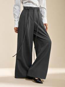 SHEIN PETITE Xuân Hè Nữ Lãng mạn/Dạ hội/Trang trọng/Sinh nhật/Thập niên 90/Phụ nữ công sở thường ngày/Thanh lịch/Trang phục phương Tây/Đi chơi/Thời trang/Thường ngày/Y2k/Câu lạc bộ/Văn phòng/Cocktail/Cổ điển/Bodycon/Lễ hội Rave/Vui nhộn/Sang trọng/Quý tộc/Thời trang đường phố/Kỳ nghỉ/Buổi hòa nhạc đồng quê/Công sở/Khiêm tốn/Nghỉ xuân/Độc thân/Buổi hòa nhạc/Baddie/Cơ bản/Tốt nghiệp/Cạp trễ/Quần ống rộng Thích hợp cho mùa thu đông - Xám - Xem 8