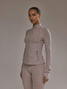 Musera Sport Sport Marl Body Contouring BBL Jacket Elegant Casual Active Workout Gym Back To School - Light Grey - View 3