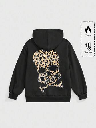 Grunge Punk Plus Size Leopard Print Skull Graphic Loose Fit Sweatshirt Sweatshirt