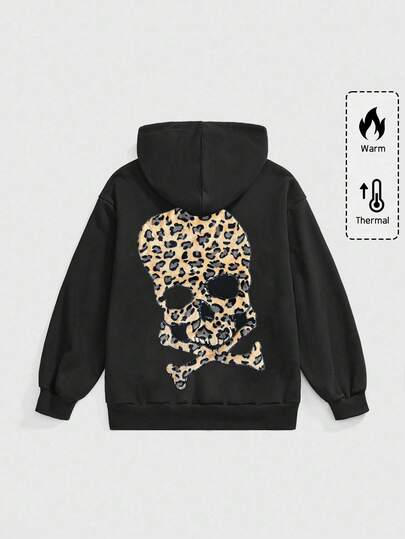 Grunge Punk Plus Size Leopard Print Skull Graphic Loose Fit Sweatshirt Sweatshirt