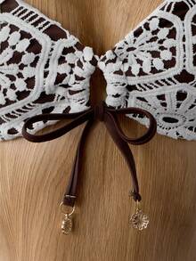 Bellisia 女士夏季度假休闲沙滩印花面料挂脖系带比基尼套装 - 黑與白 - 查看 5