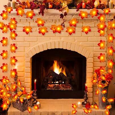 2pcs 1.5M/10LED Home Decor Maple Leaf String Lights, Battery Operated, Fall Leaves Garland With Lights 59inch 10 LED Warm White Fairy Lights For Indoor Outdoor Garden Party Wedding Decor, Fall Autumn Harvest Thanksgiving Decoration Light String