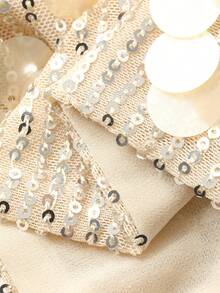 Livesso Áo kiểu sang trọng màu vàng/vàng sâm panh đính sequin, thích hợp cho tiệc tùng/đám cưới/các dịp trang trọng, có dây buộc, dành cho nữ mùa thu/đông và năm mới. - Vàng - Xem 7