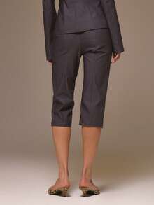 MUSERA Woven Split Hem Trim Detail Capri Cool Girl Streetstyle Cute Fall Autumn Winter Spring - Dark Grey - View 4