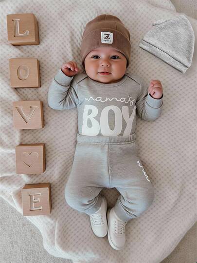 SHEIN Löst och bekvämt stickat tryckt långärmat bodysuit för spädbarn, höst/vinter