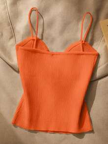 Women Metallic Decor Form-Fitting Camisole Knit Top - Multicolor - View 2