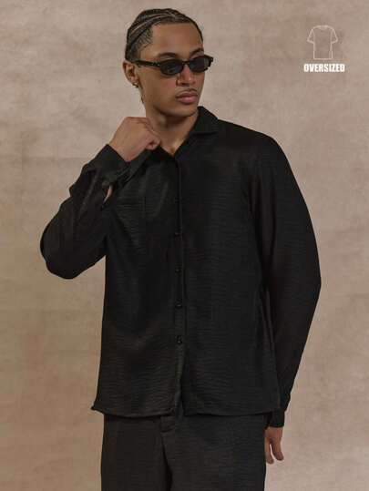 Musero Oversized Long Sleeve Asymmetric Collar Button Through Textured Shirts Front Pocket Fall/SPRING SUMMER