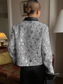 Livesso Autumn PU Leather Black Silver Sequin Patchwork Short Jacket,Elegant For Party Night,New Year,Christmas,Wedding,Fashion Event Women Coats Carnival - Silver - View 4