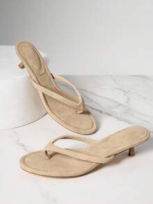 SHUZIA 女士小猫跟日常时尚休闲性感舒适优雅仿麂皮高跟凉鞋 - 米色 - 查看 5