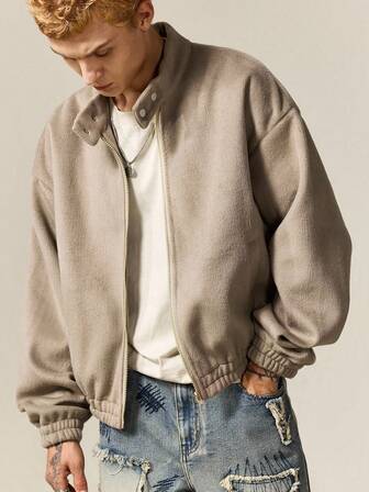 Street Life Men's Solid Color Casual Zip-Up Drop Shoulder Overcoat, Autumn