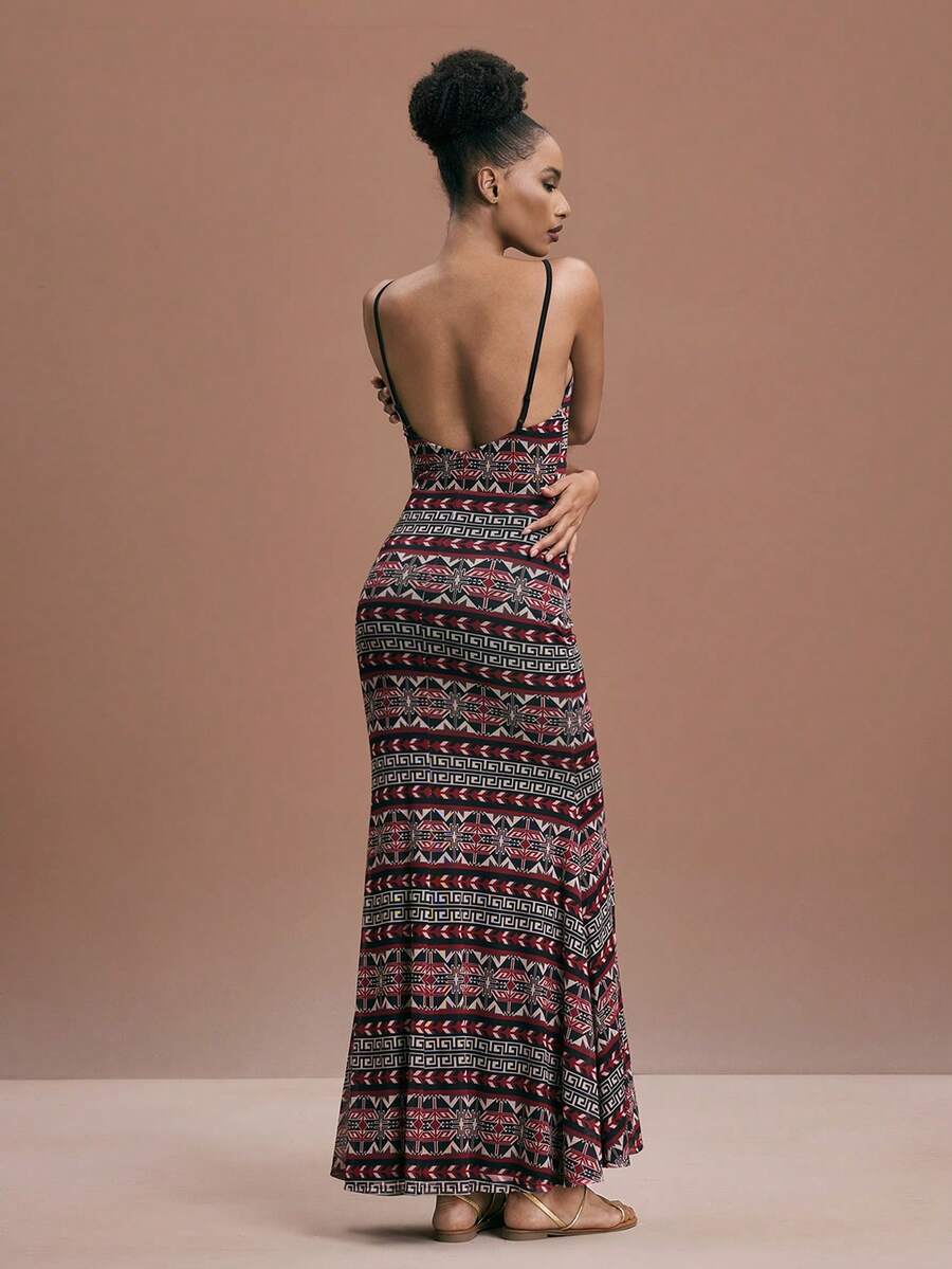 JIAN LASALA All Over Print Mesh Sexy Spaghetti Strap Sleeveless Boho Maxi Dress Women Vacation Holiday African Dress Long Dress Summer Bodycon Maxi Dress Women Cruise Dinner Dress Long Boho Dress Boho Print Dress Sundress For Women Bodycon Dress Boho Dress For Women Havana Nights Outfit Backless Maxi Dress Women Sexy Maxi Dress Elegant Ibiza Outfits Graphic Dress Long Dress Women Beach Dress Beach Wedding Guest - Multicolor - View 1