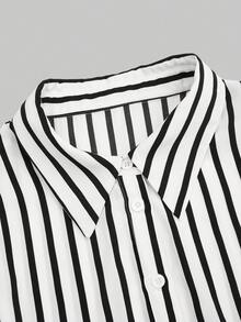 SHEIN Clasi 两件套加大码女式时尚束腰上衣和纯色半裙，优雅风格，适合春秋季穿着 - 黑與白 - 查看 6