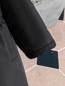 Genkimix Kids 女童连帽加厚羽绒服，拉链设计，收腰剪裁，修身款，黑色连帽冬装外套，儿童外套，儿童羊羔绒外套