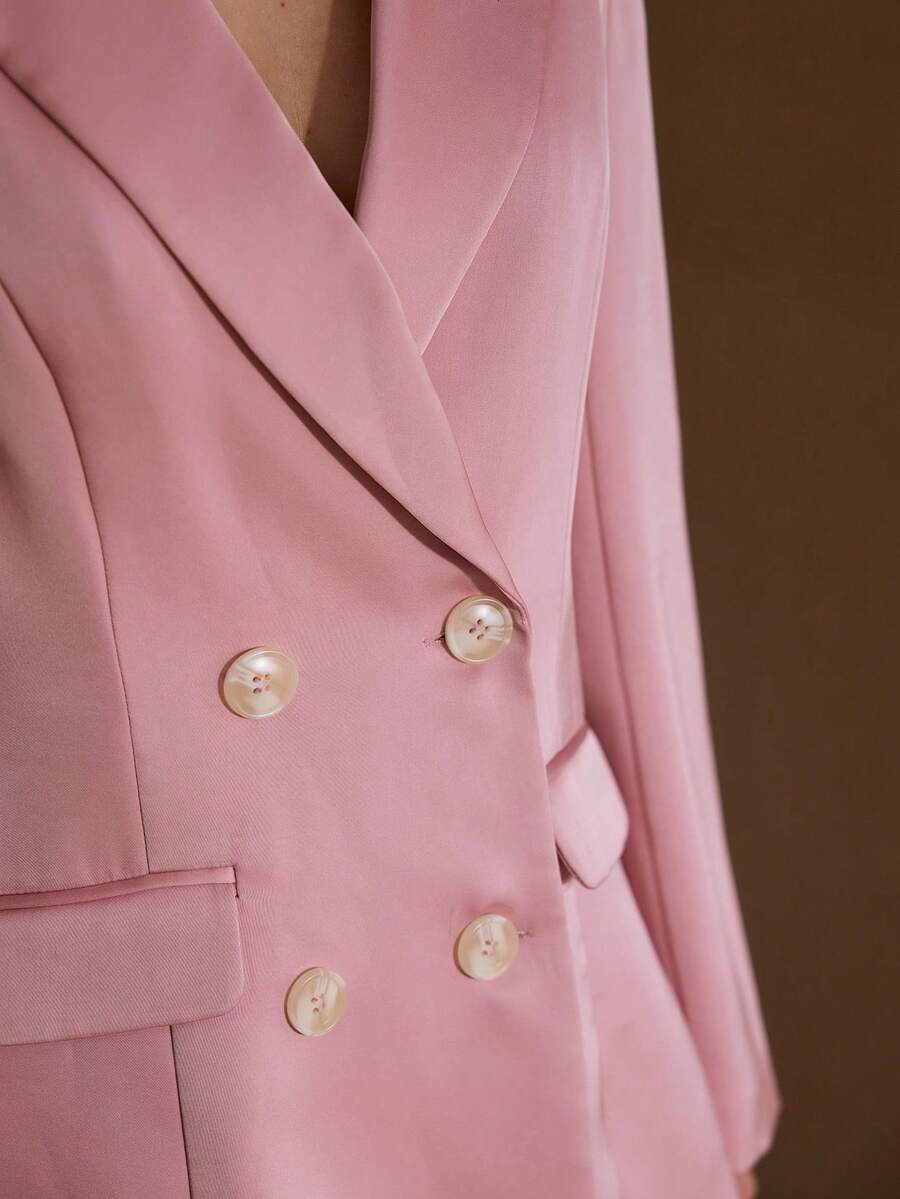 MOTF PREMIUM 女士秋冬双排扣修身优雅西装外套 - 粉色 - 查看 2