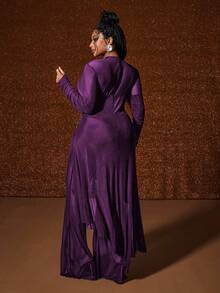 Maweii Mono transparente sexy de malla con bajo asimétrico para mujer de talla grande, otoño - Morado - Ver 2