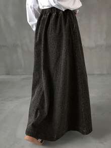 FRIFUL Damen modischer Leopard Muster Denim Rock lang