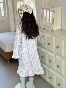 Dazy Kids 女童V领碎花长袖睡裙家居服 - 白色 - 查看 4