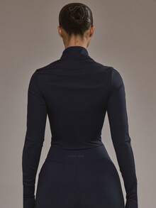 Musera Sport 拉链条纹细节短款BBL夹克（仅限板式网球运动服） 适合运动、健身房锻炼、瑜伽、普拉提、日常休闲穿着 - 藏蓝色 - 查看 4