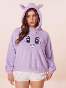 My Little Pony X SHEIN Plus Size Cartoon Embroidered Fuzzy Sweatshirt, Autumn/Winter Purple Top - Purple - View 4