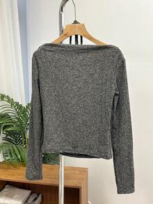 DAZY Women's Cross Off-Shoulder Korean Style Tie-Up Long Sleeve T-Shirt, Spring/Autumn