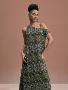 JIAN LASALA Multicolor All-Over Boho Print Asymmetrical One-Shoulder Sleeveless Women Maxi Dress Holiday Najma Dress Casual Long Dress Bohemian Dress For Women Green Maxi Dress Women Cold Shoulder Dress For Women Sleeveless Maxi Dress Boho Maxi Dress Green Pattern Dress Elegant Ibiza Outfits Graphic Dress Motif Women Dresses - Multicolor - View 3