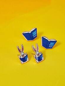 LOONEY TUNES X SHEIN 1套时尚女士卡通元素休闲可爱耳环 - 金色 - 查看 3
