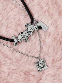 SCOOBY-DOO X SHEIN طقم قلادة سحر أسود مناسب للارتداء اليومي - الأسود - مشاهدة 4