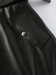 SHEIN PETITE CURVE 大码女式弹力PU皮裙，Elenzga优雅通勤款，配腰带，适合秋冬季节，适合派对、约会、通勤等场合，娇小款 - 黑色 - 查看 6