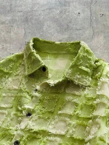 AXEPEAK Top de Manga Curta Casual Solta com Recorte Xadrez Azul Marinho e Verde Neon para Homens - Multicolorido - Visão 7