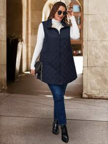 SHEIN Clasi Abrigo acolchado sin mangas casual y cálido de talla grande, para invierno - Azul - Ver 4