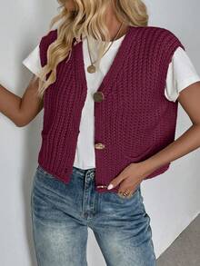 EMERY ROSE Áo khoác cardigan dệt kim cổ chữ V mới, trang phục thời trang và thanh lịch cho phụ nữ - Màu Đỏ Sâu - Xem 4