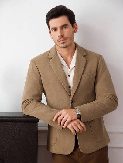 Core Aspect 男士时尚休闲灯芯绒翻领西装外套