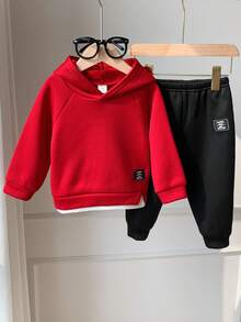 SHEIN 2pcs/Set Baby Boy/Girl Casual Cute Graphic Dropped Shoulder Loose Hoodie Sweatshirt And Ribbed Cuff Pants Two Pieces Outfit, Suitable For Autumn/Winter, New Year - Multicolor - View 3
