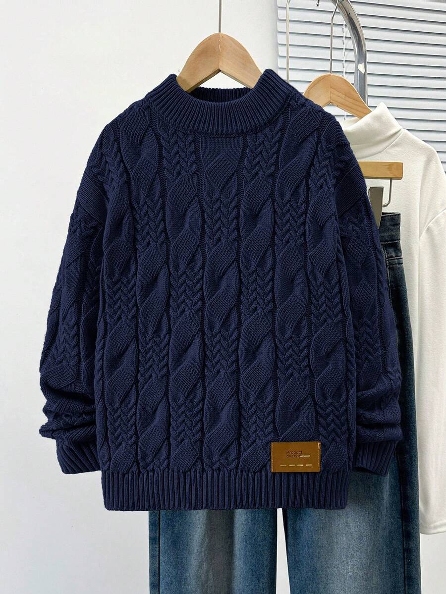 Tween Boys' Casual Solid Color Turtleneck Pullover Knit Sweater - Navy Blue - View 1