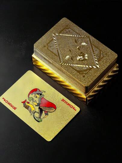 1PC Waterproof & Flexible Playing Cards With Box, Cool Design Great For Parties, Games, Gifting And Celebrations,Black Card,Gifting>Golden,Palying Cards