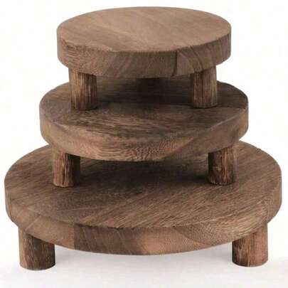 1/3Pcs Wooden Risers For Display Wood Pedestal Stand For Display Mini Riser Stand Round Wooden Riser Holder Rustic Farmhouse Riser For Decor Tiered Tray Decor Riser For Home Kitchen, 3 Size