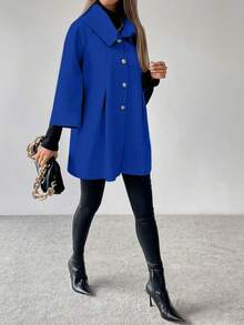 LanaWest Áo khoác ngoài đơn hàng khuy trơn màu thường ngày cho nữ, Thu/Đông - Xanh đậm - Xem 4